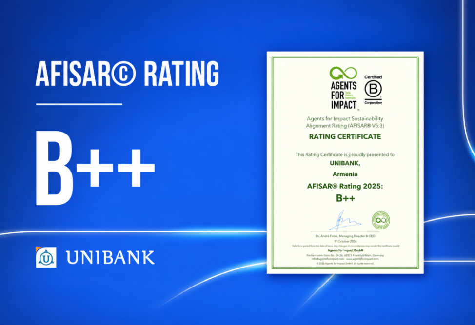 Unibank Receives B++ Sustainability Alignment Rating from Agents for Impact GmbH