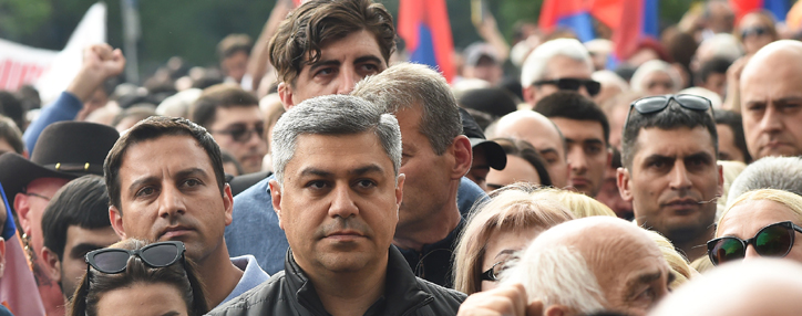 Opposition activists and supporters march towards presidential palace in Yerevan