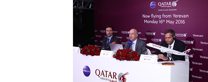 Qatar Airways operates Monday its first flight from Yerevan to Doha