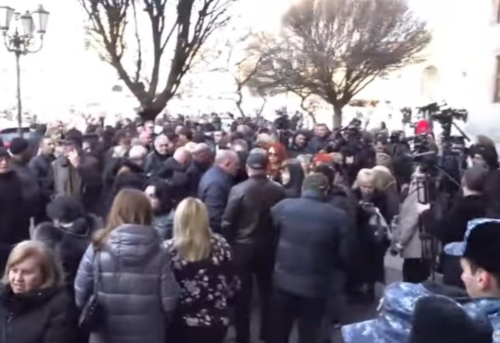 Truck drivers protest outside the Armenian government building